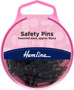 50 safety pins, black assorted sizes